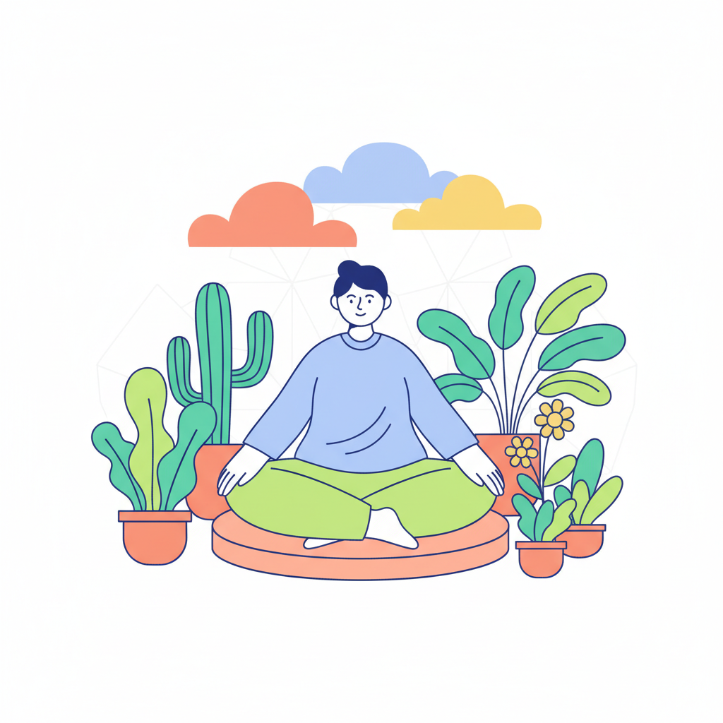 a person sitting calmly with plants - AI generated illustration