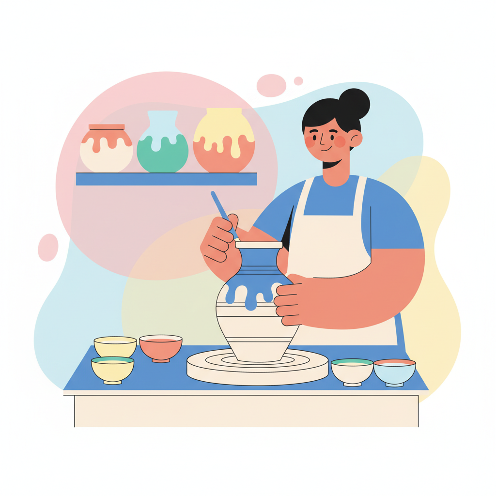 a ceramic artist glazing pottery - AI generated illustration