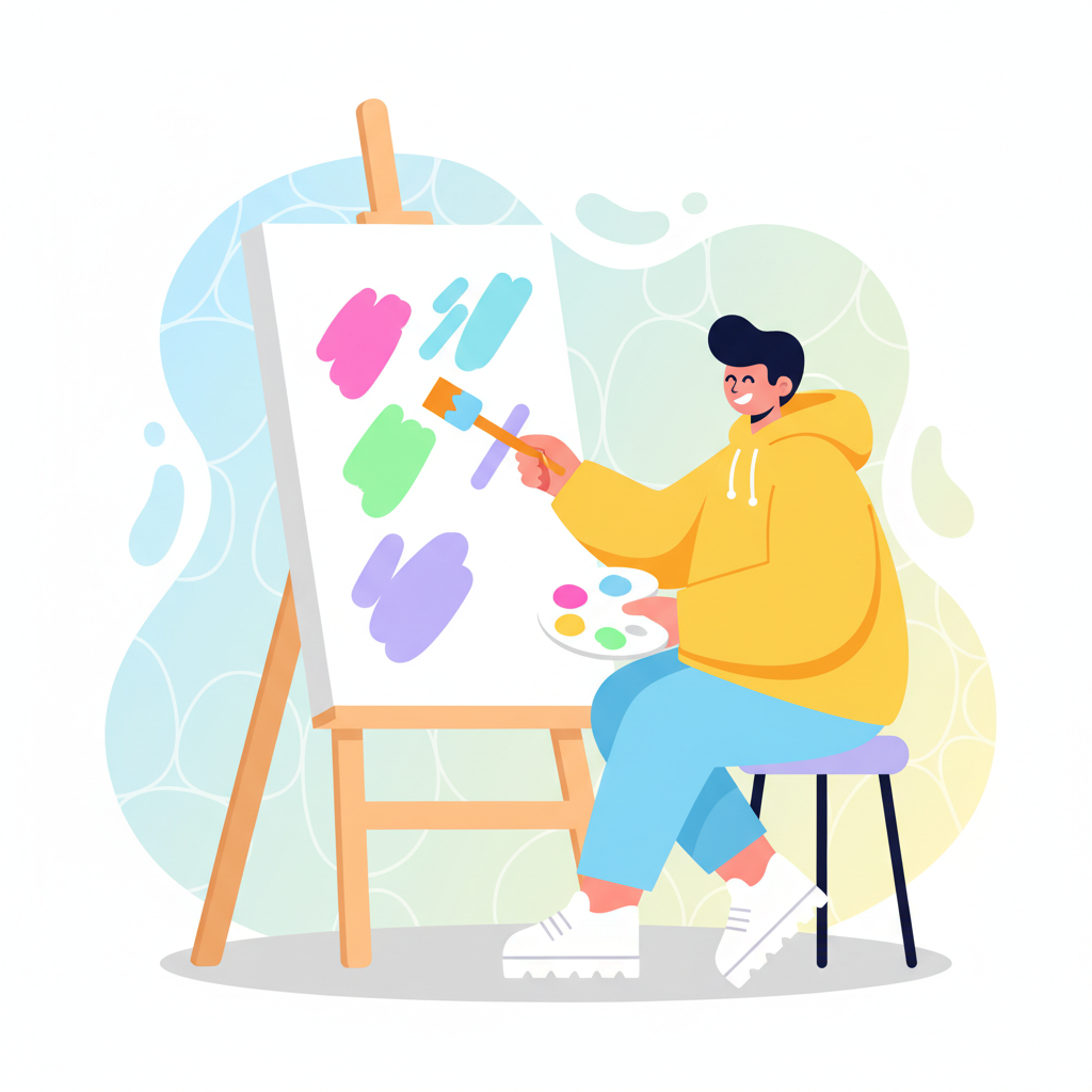 an art student painting on canvas - AI generated illustration