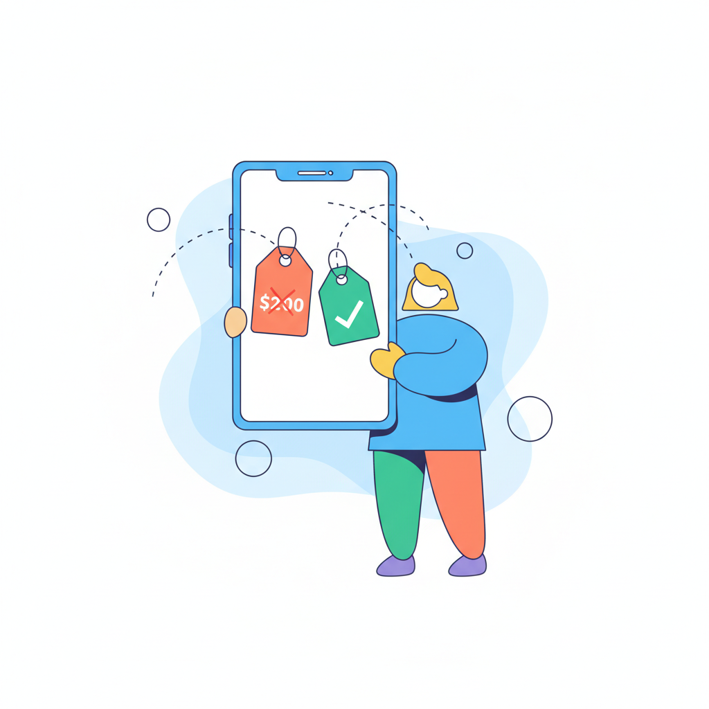 a person comparing prices on a phone - AI generated illustration