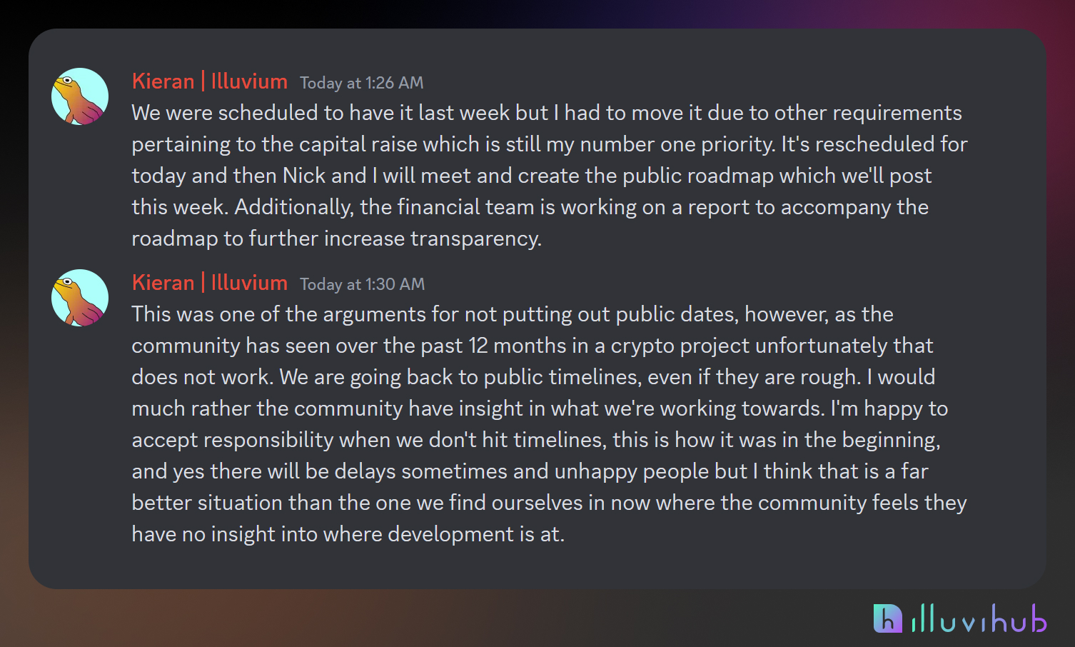 Kieran Illuvium Discord posts