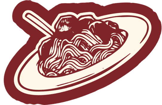 illustration of a plate of spaghetti and meatballs