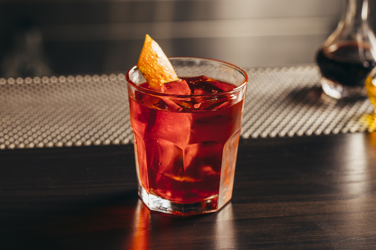 classic negroni cocktail with an orange twist garnish