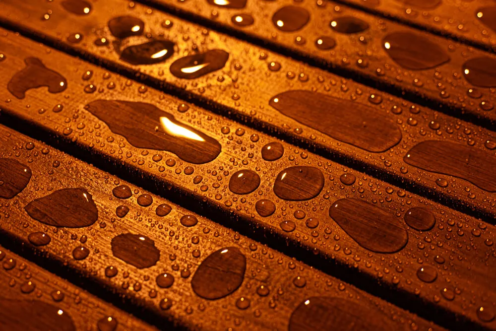 Professional applying water sealer to a custom wooden deck in Santa Barbara for long-term protection and shine.
