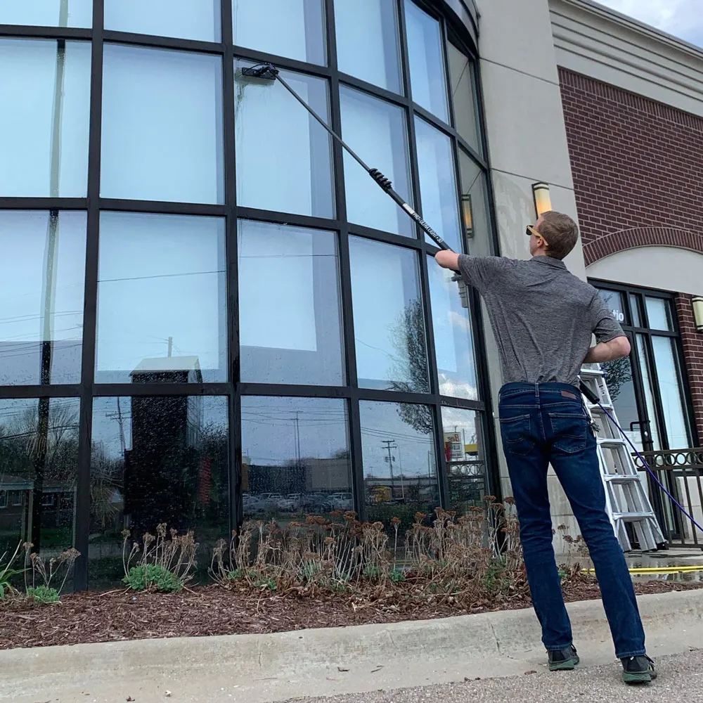 Perfectly clean windows of a commercial building after exceptional service by Pure Shine in Knoxville, TN.