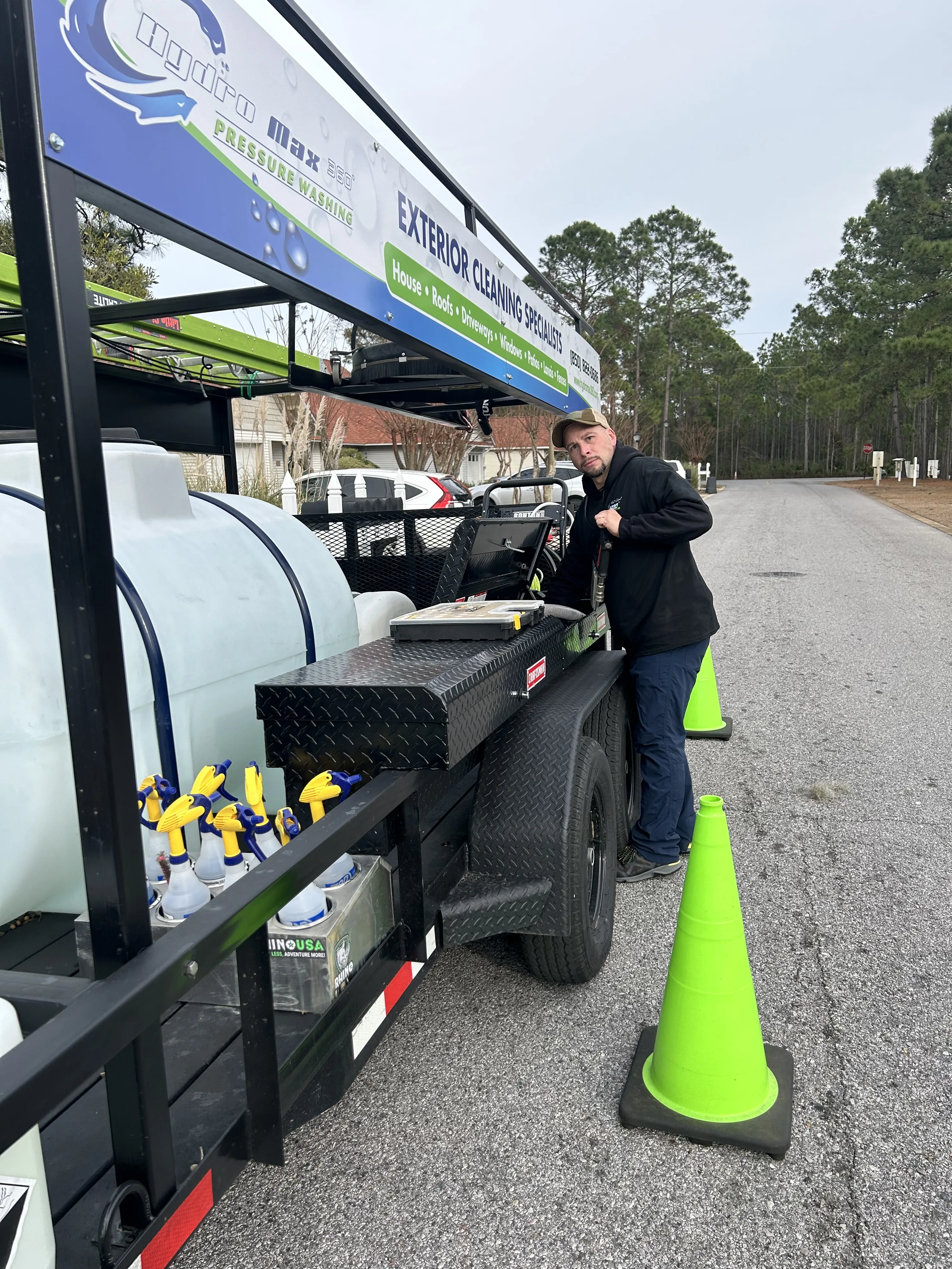 Heavy equipment used for pressure washing different surfaces on a property in Santa Rosa Beach.