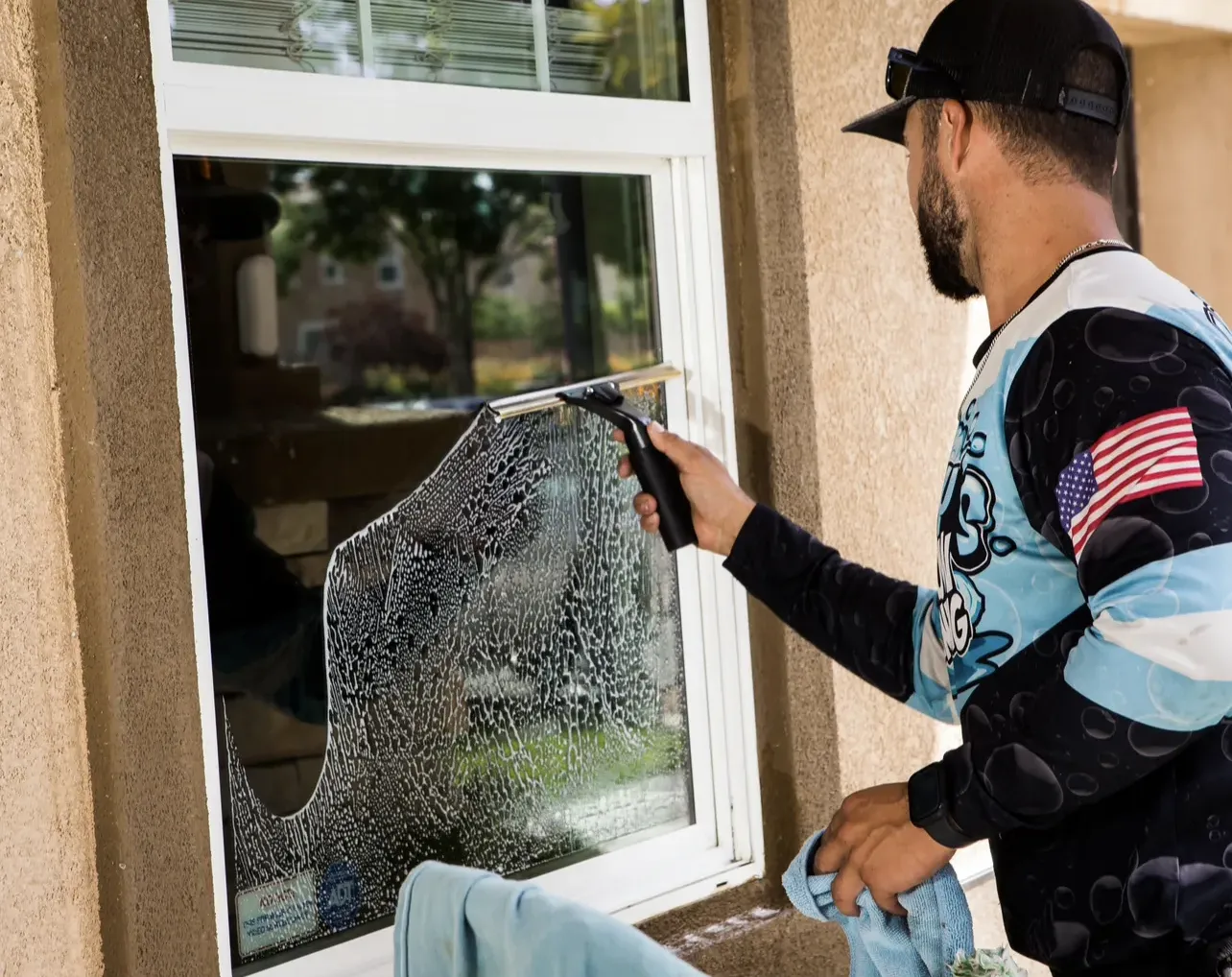 Professional window cleaning tools used by Miggy's in Fullerton.