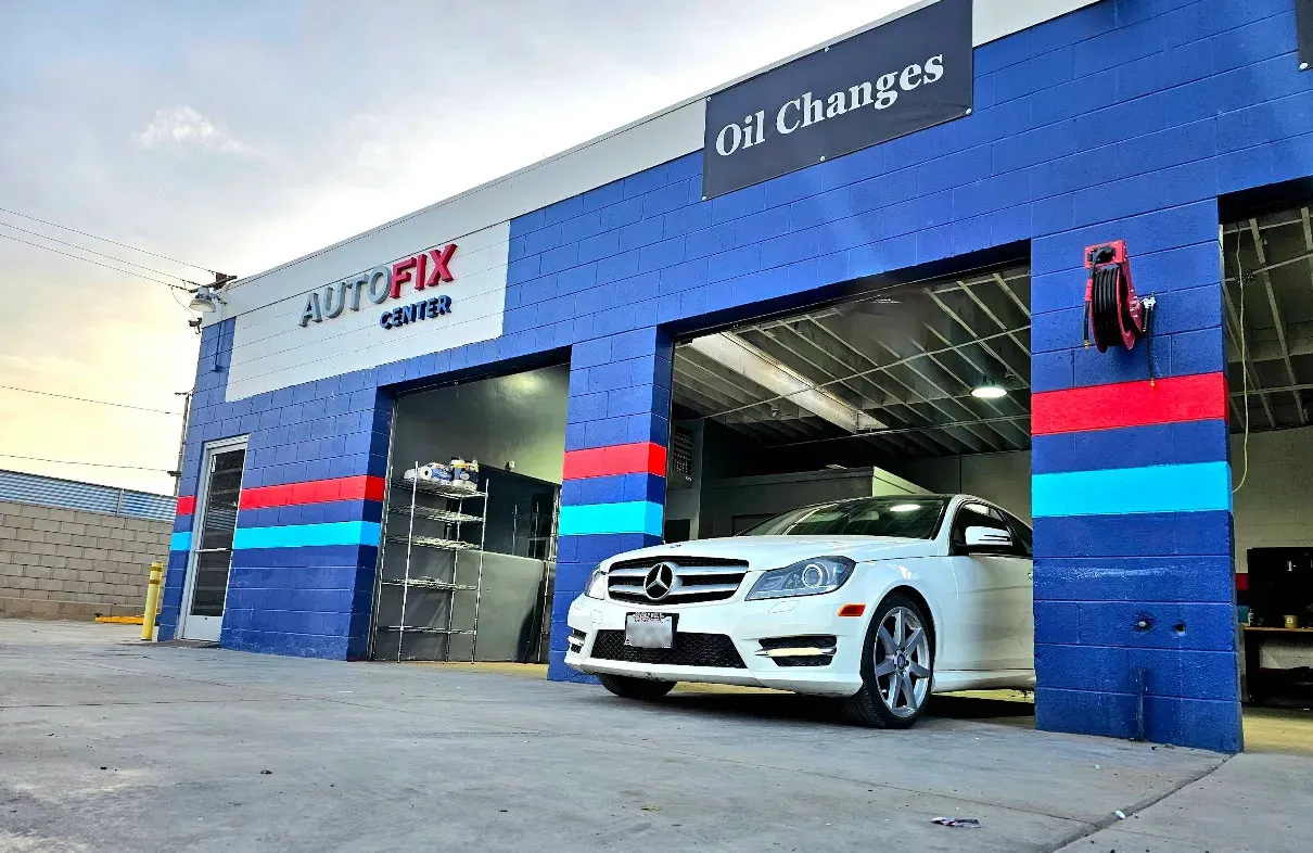 A car that has had an oil change at the AutoFix Center business in Lancaster, California.