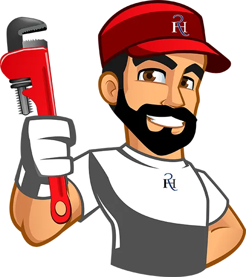 Red Hat Plumbing character from logo holding a plumbing wrench.