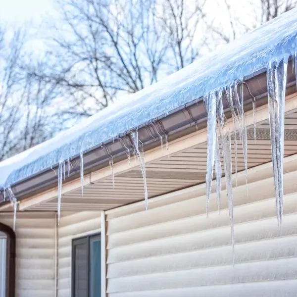 Gutters with icicles. 