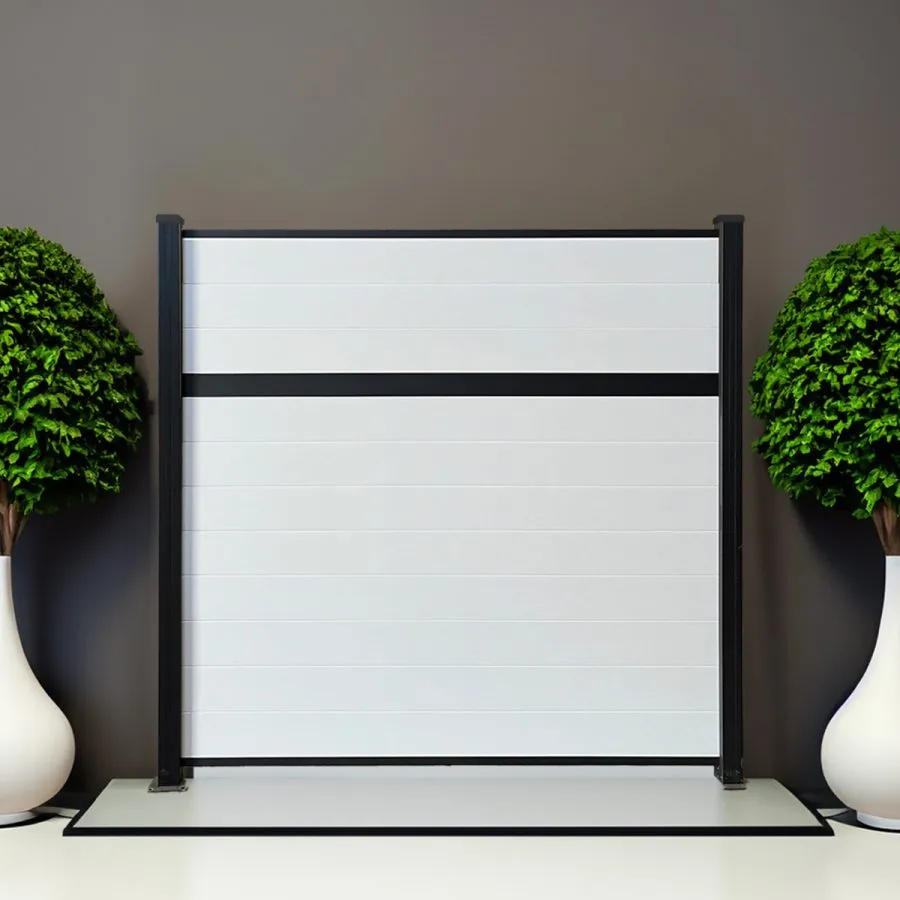 Modern vinyl fence utilized as temporary fencing in fencing projects to meet fencing needs in the surrounding area.