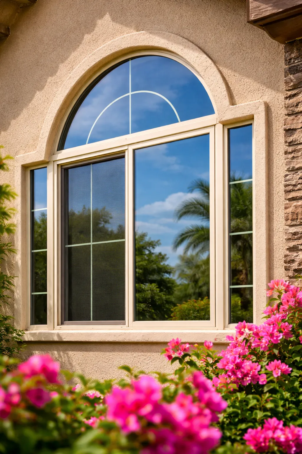 Close up of a window cleaner wiping down window tracks to ensure a professional finish.