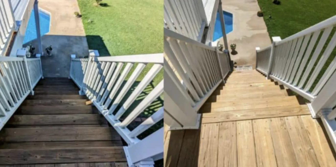 A deck that looks like new after dirt, grime, and unsightly stains are removed by power washing services in Athens, GA.