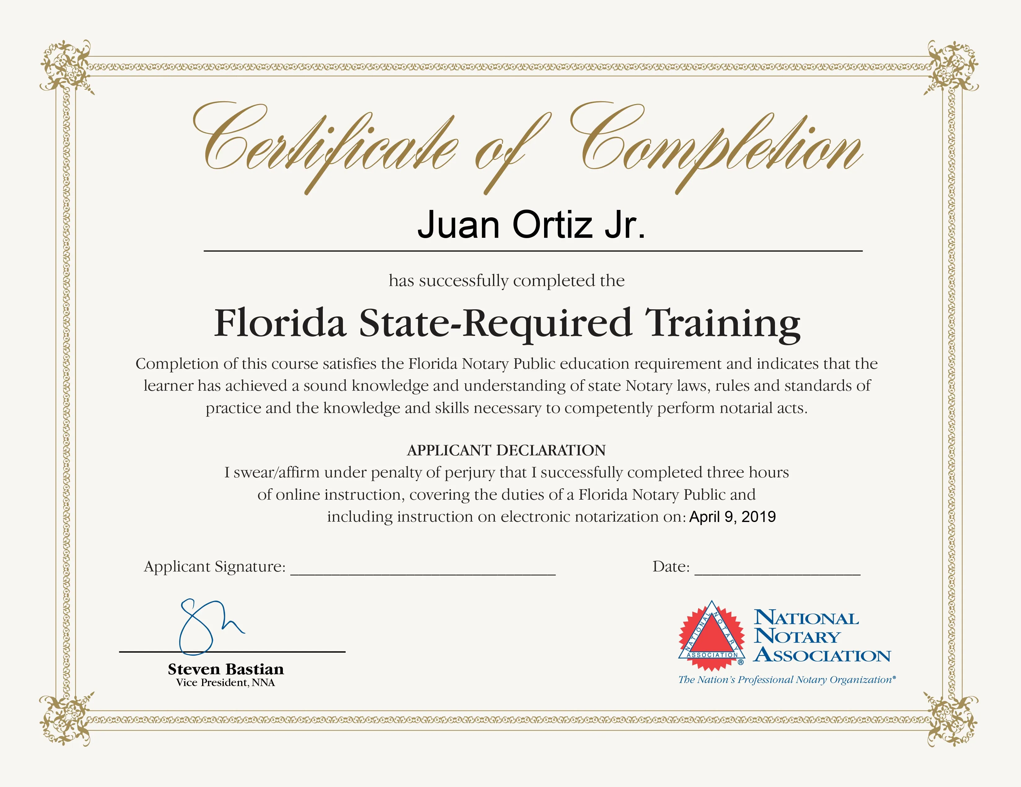 Certifcate of Completion