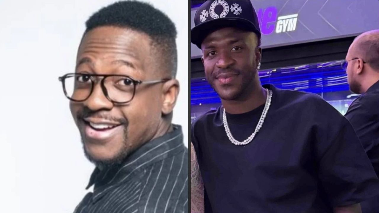 Vini Jr. e o cantor Mumuzinho, figuras centrais da comparação online após a harmonização facial do jogador - Reprodução/redes sociais. Mumuzinho de óculos sorrindo e Vini Jr. de boné e correntes