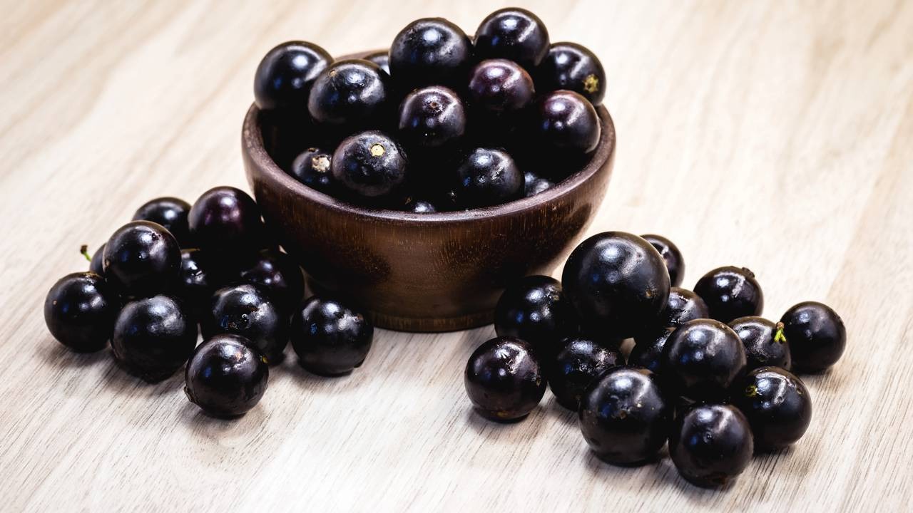 Frutos de guapuru, apreciados por seu sabor adocicado e benefícios, podem ser cultivados em vasos como detalhado na reportagem. Frutos de jabuticaba em tigela de madeira e espalhados sobre mesa clara