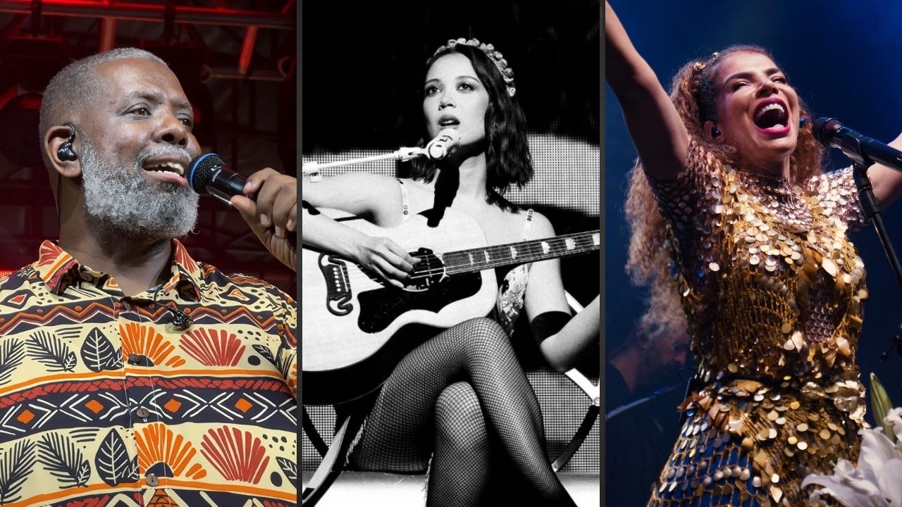 Péricles, Laufey e Vanessa da Mata estão entre os destaques do festival no dia 7 de setembro no Rio de Janeiro Três músicos em palco: homem canta, mulher toca violão e outra mulher de dourado canta