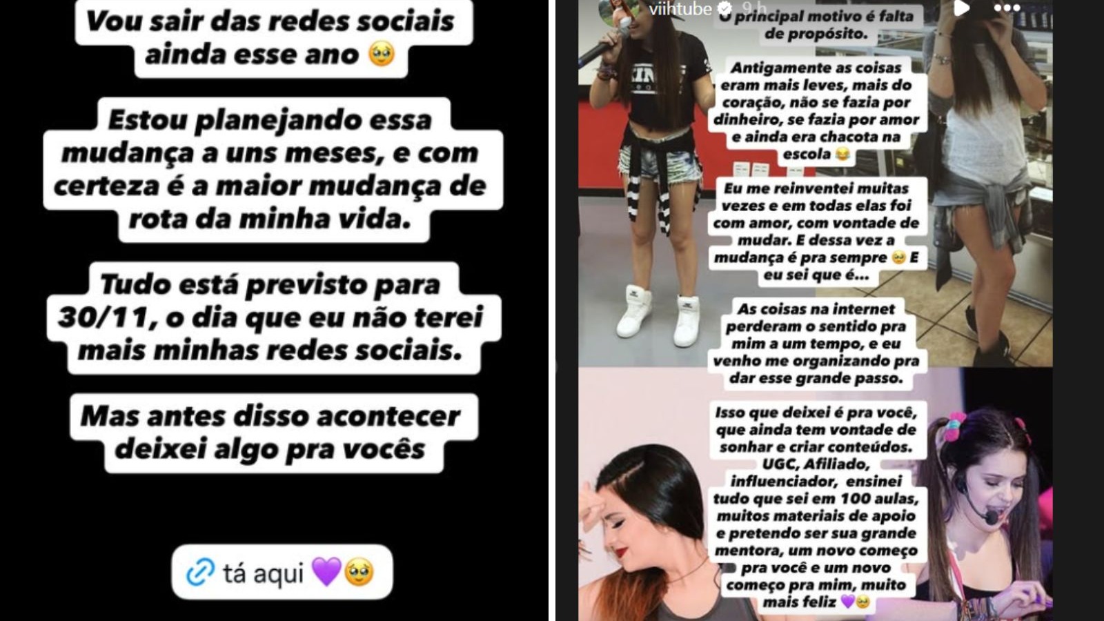 Screenshot de stories do Instagram de Viih Tube anunciando sua sa&iacute;da das redes sociais