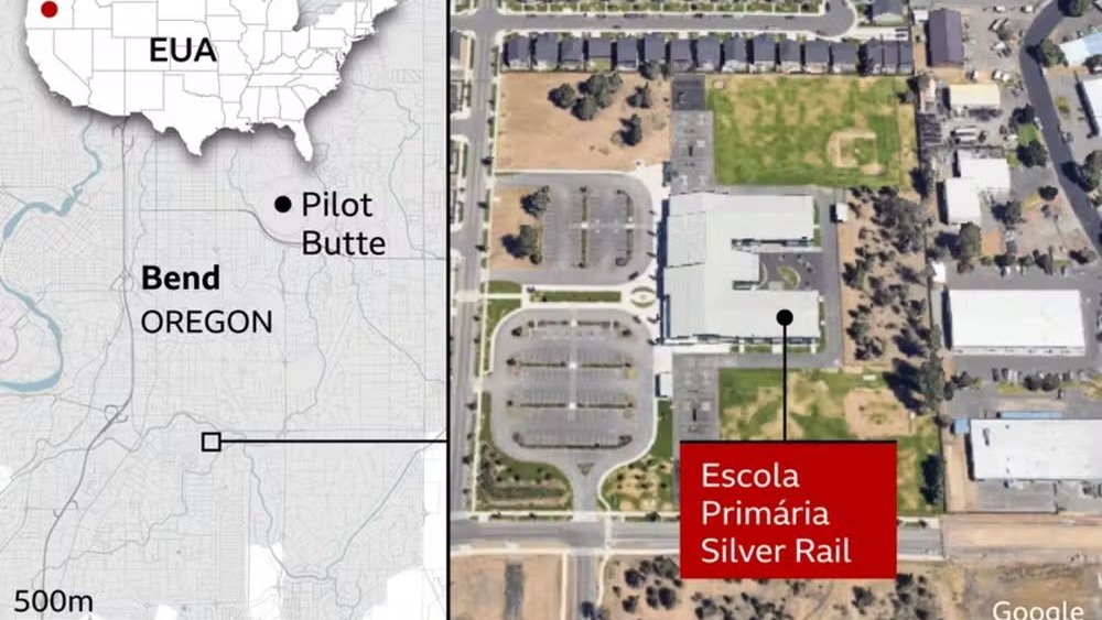 Mapa da localização da Escola Primária Silver Rail em Bend, Oregon, EUA