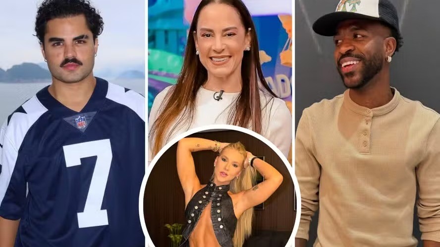 As figuras envolvidas nas polêmicas recentes em torno de Virginia Fonseca que movimentaram as redes sociais. Colagem com Lucas Guedez, Silvia Abravanel, Vini Jr. e Virginia Fonseca em destaque central