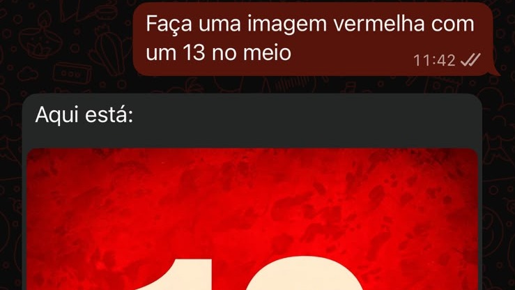 Captura de tela de chat WhatsApp com pedido de imagem vermelha com '13' e visualização da arte