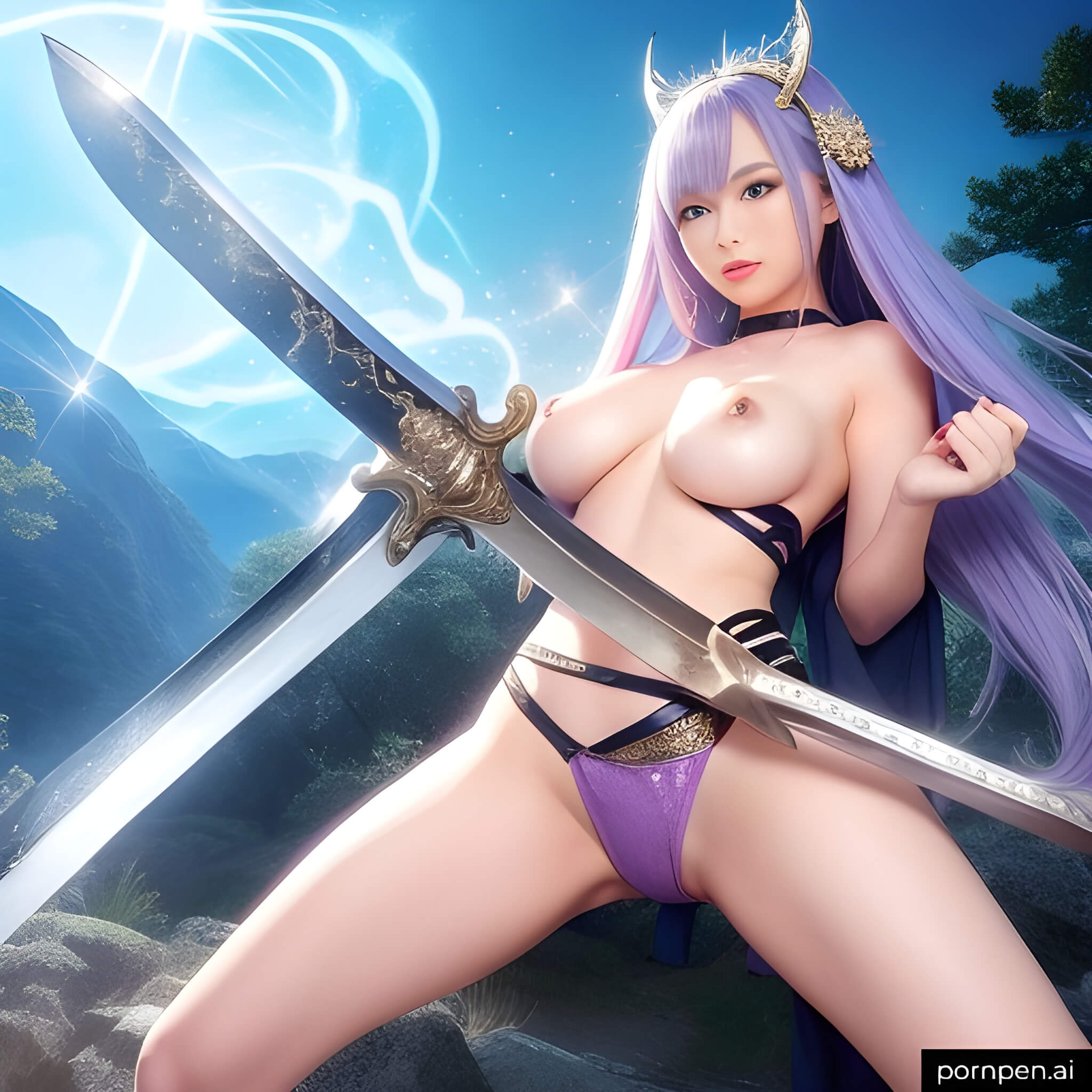 Women get partially nude cosplay with great sword 8