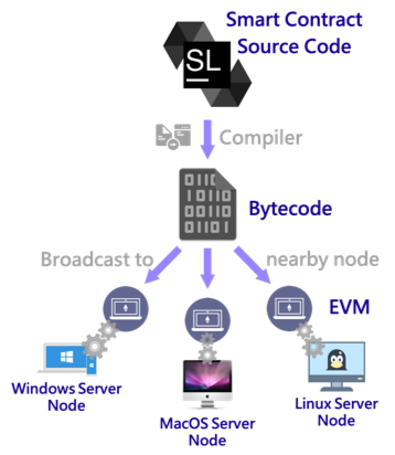 智慧合約進到各節點之 EVM 執行示意圖