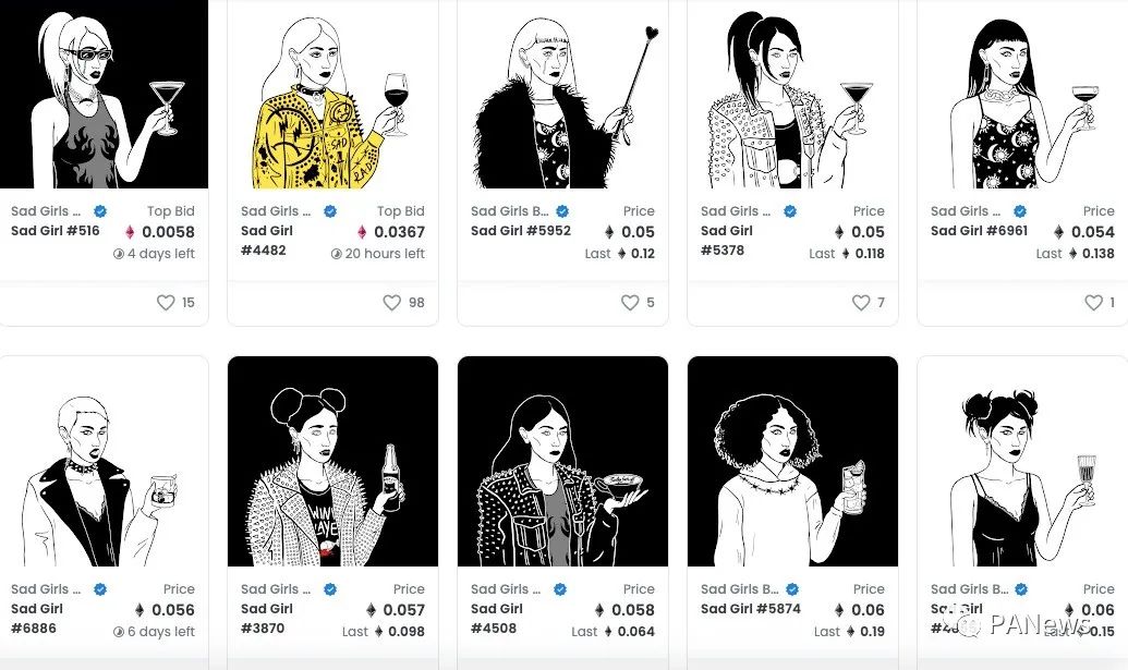 - Sad Girls Bar 部分 NFT 來源:Opensea -