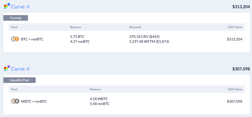 Curve上用BTC錨定幣組合锚定挖礦案例，圖源：DeBank