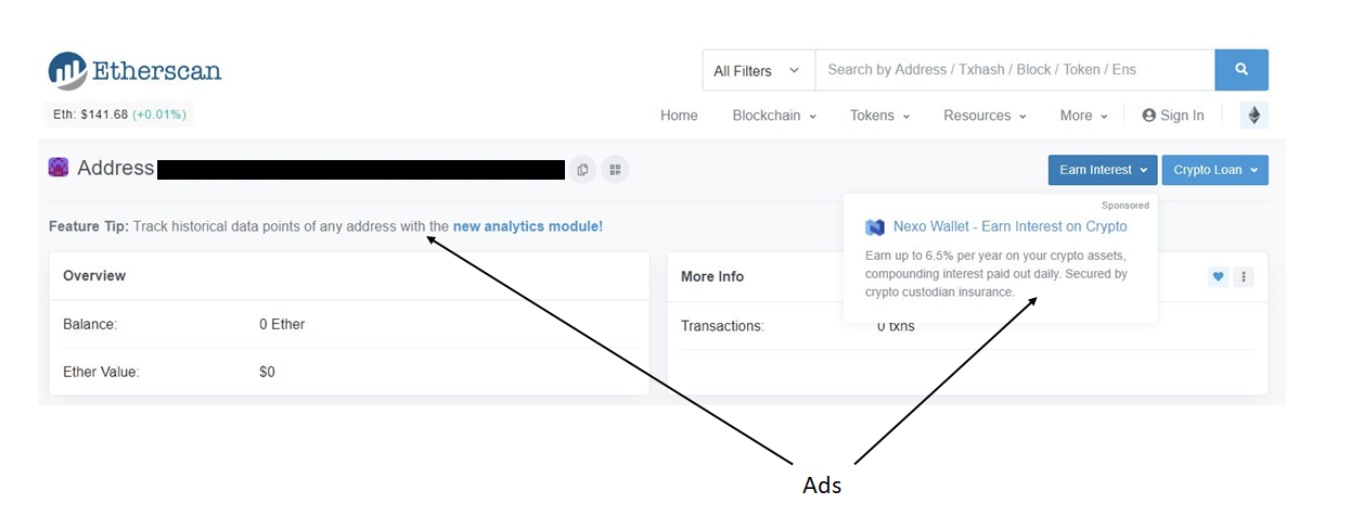 Etherscan 上的收入模式：廣告版位