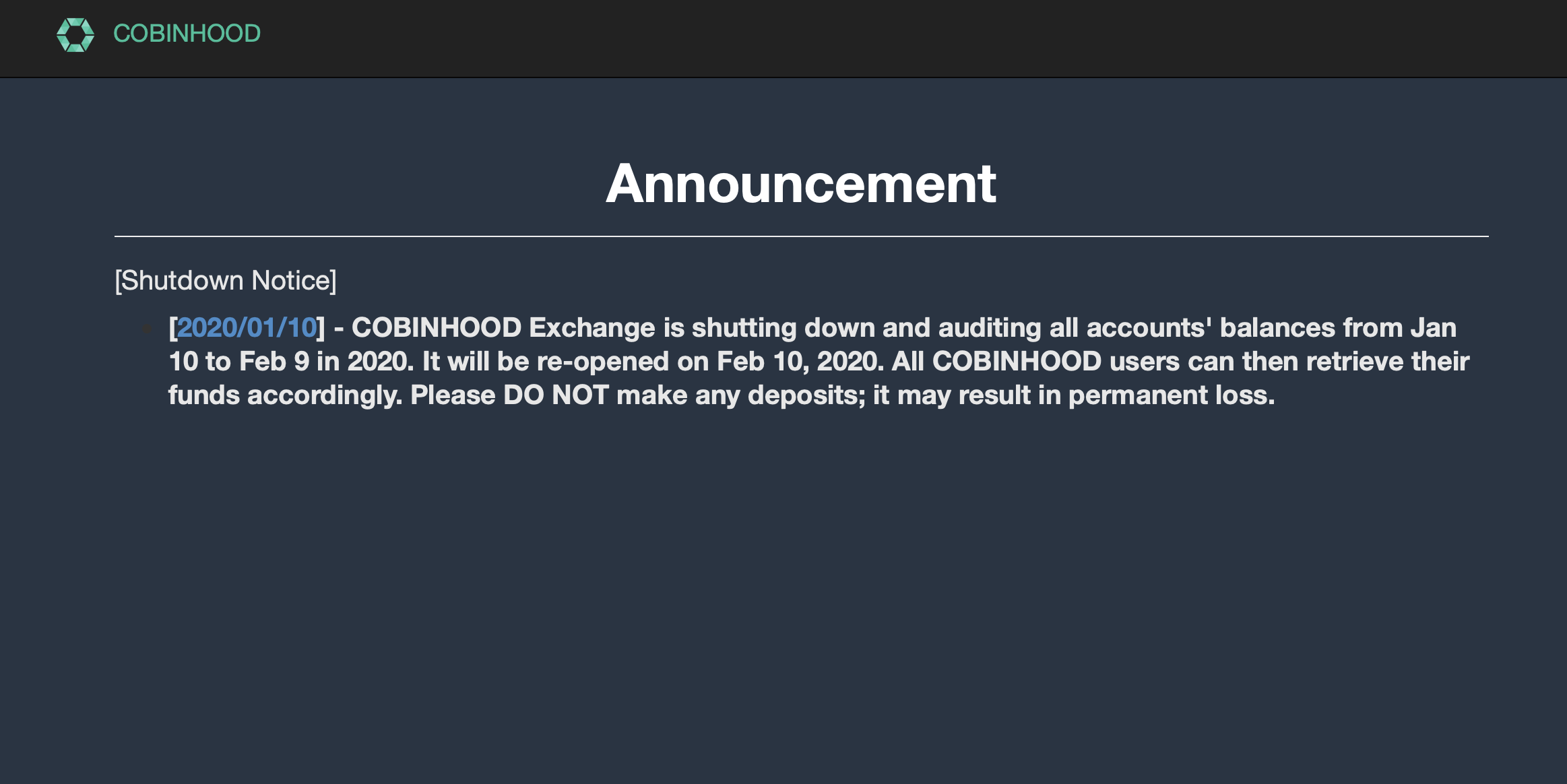 Cobinhood 今宣布關閉交易所