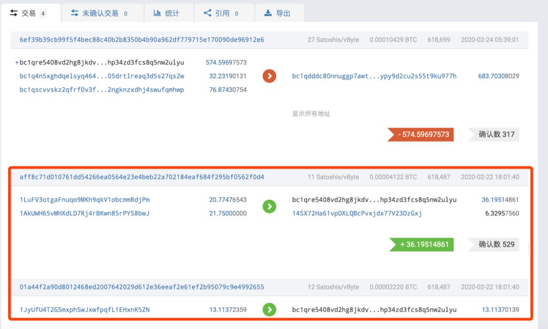 轉移資金的過程中還夾雜著其他交易的UTXO作為混淆