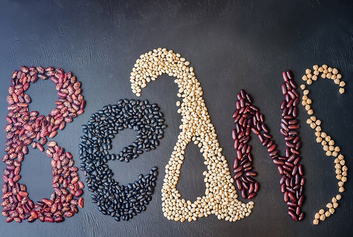 BEANS spelled using different types of beans.