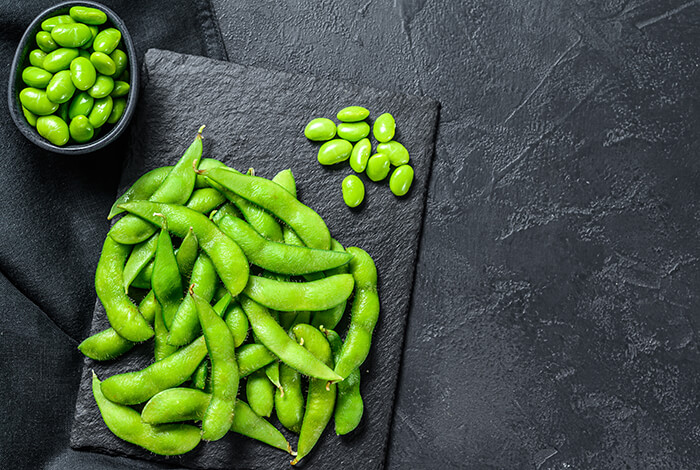 A bowl of edamame beans.
