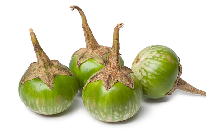 Raw green eggplants.