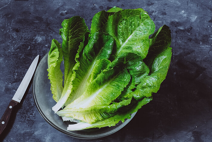 A bowl filled with romaine lettuce.