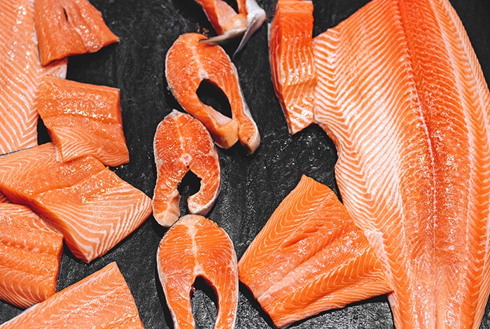 A few pieces of filleted salmon.