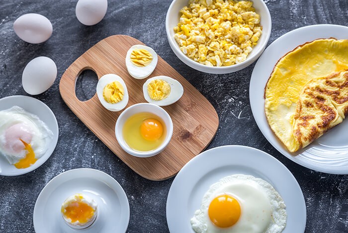 Different ways of cooking an egg.