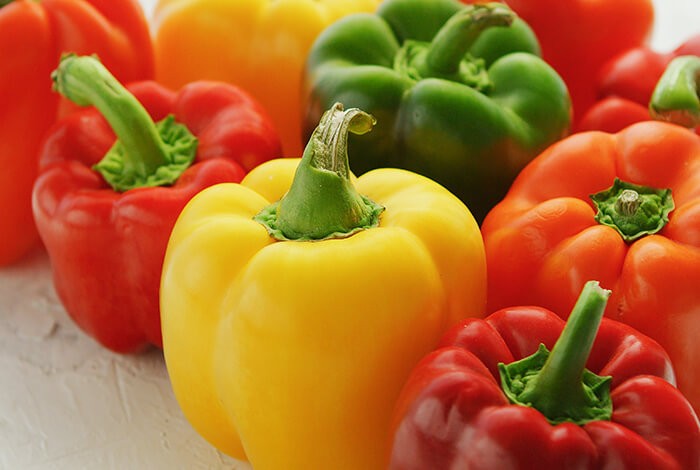 A closeup look at bell peppers.