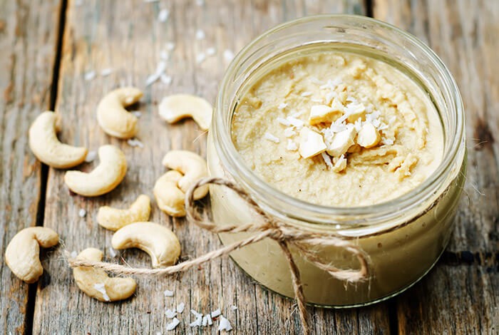 A jar filled with cashew butter.