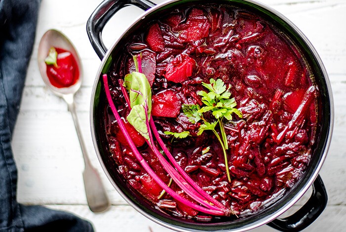 A pot of cooked beets.