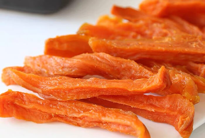 A closeup look of dehydrated sweet potatoes.