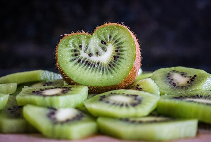 Pieces of sliced kiwis. 