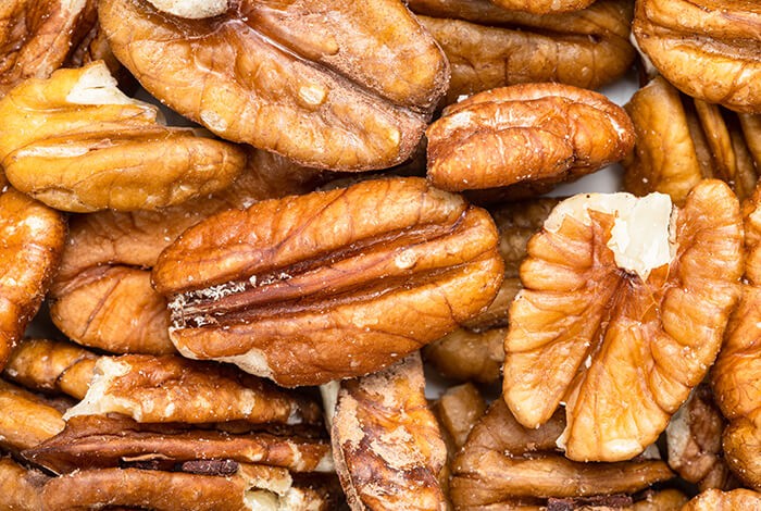 A close-up view of pecans.