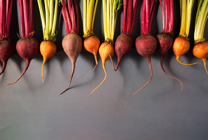 Different variety of raw beets.