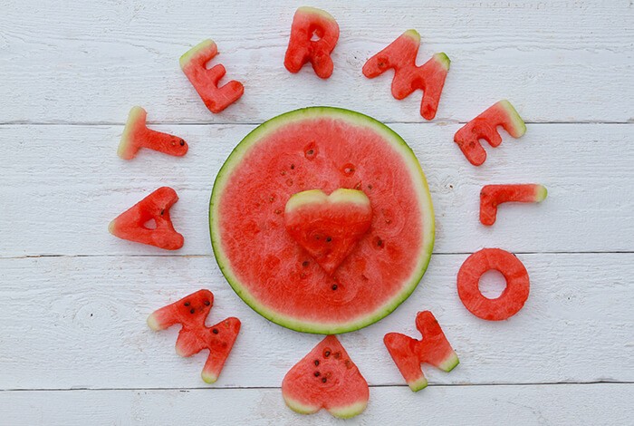 The word watermelon spelled in capital letters using watermelon.