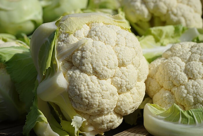 Raw heads of cauliflower.