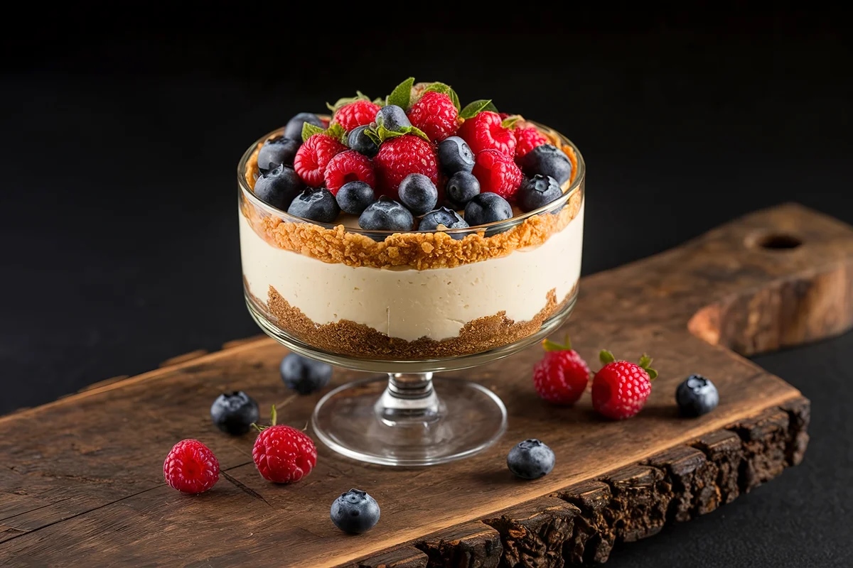 Pavê de nata com frutas vermelhas