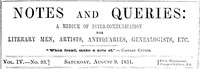 Notes and Queries, Vol. IV, Number 93, August 9, 1851 by Various