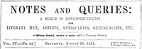 Notes and Queries, Vol. IV, Number 95, August 23, 1851 by Various